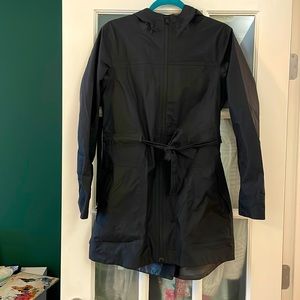 Black North Face Waterproof Trench with reflective belt